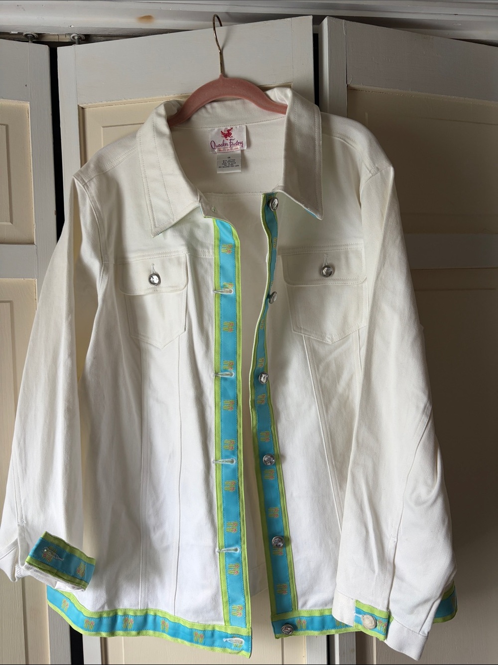 NWOT Quacker Factory White Embellished Denim Jacket Size 1X